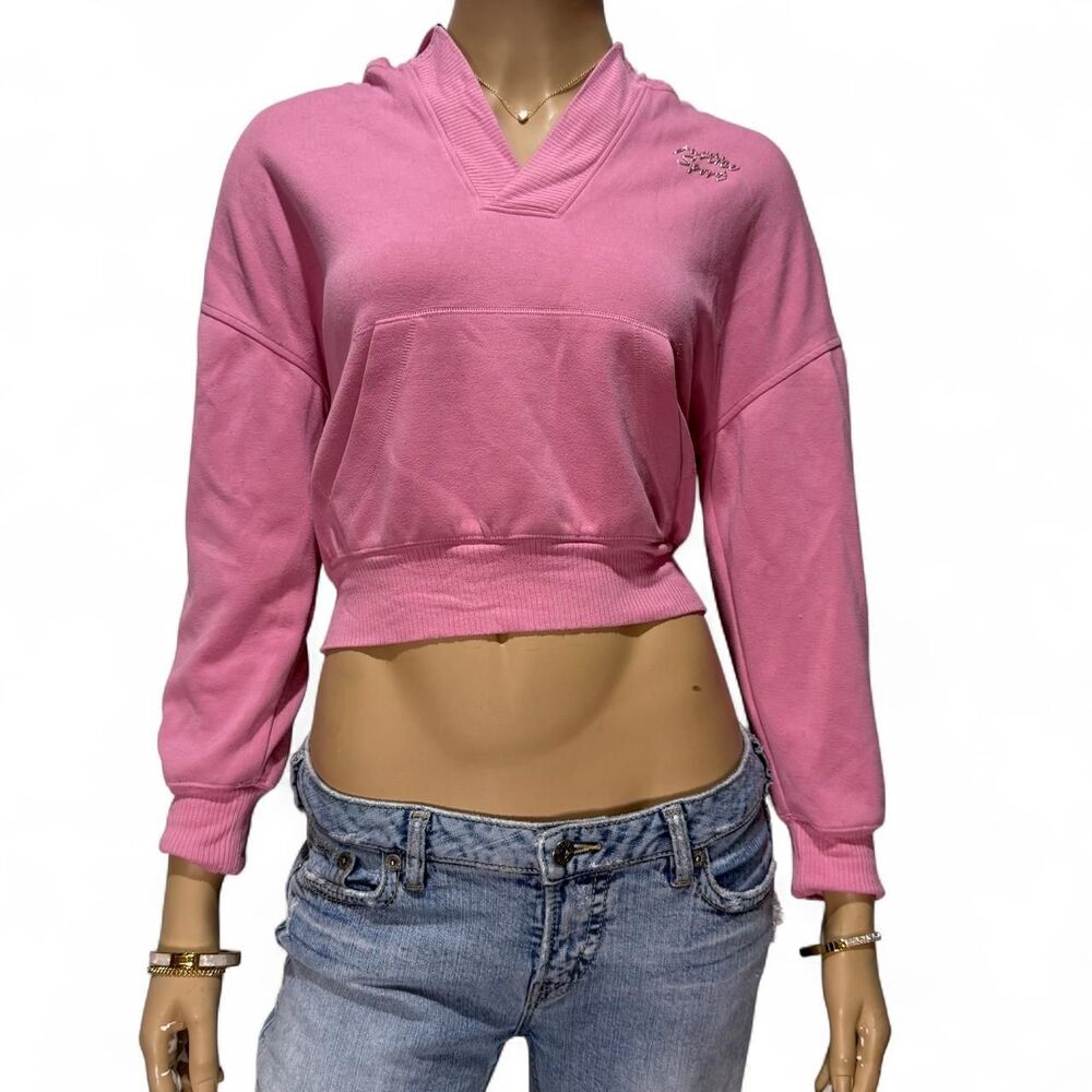 Justice Sport Pink Cropped Pullover Hoodie Youth M Women’s XXS XS Y2K